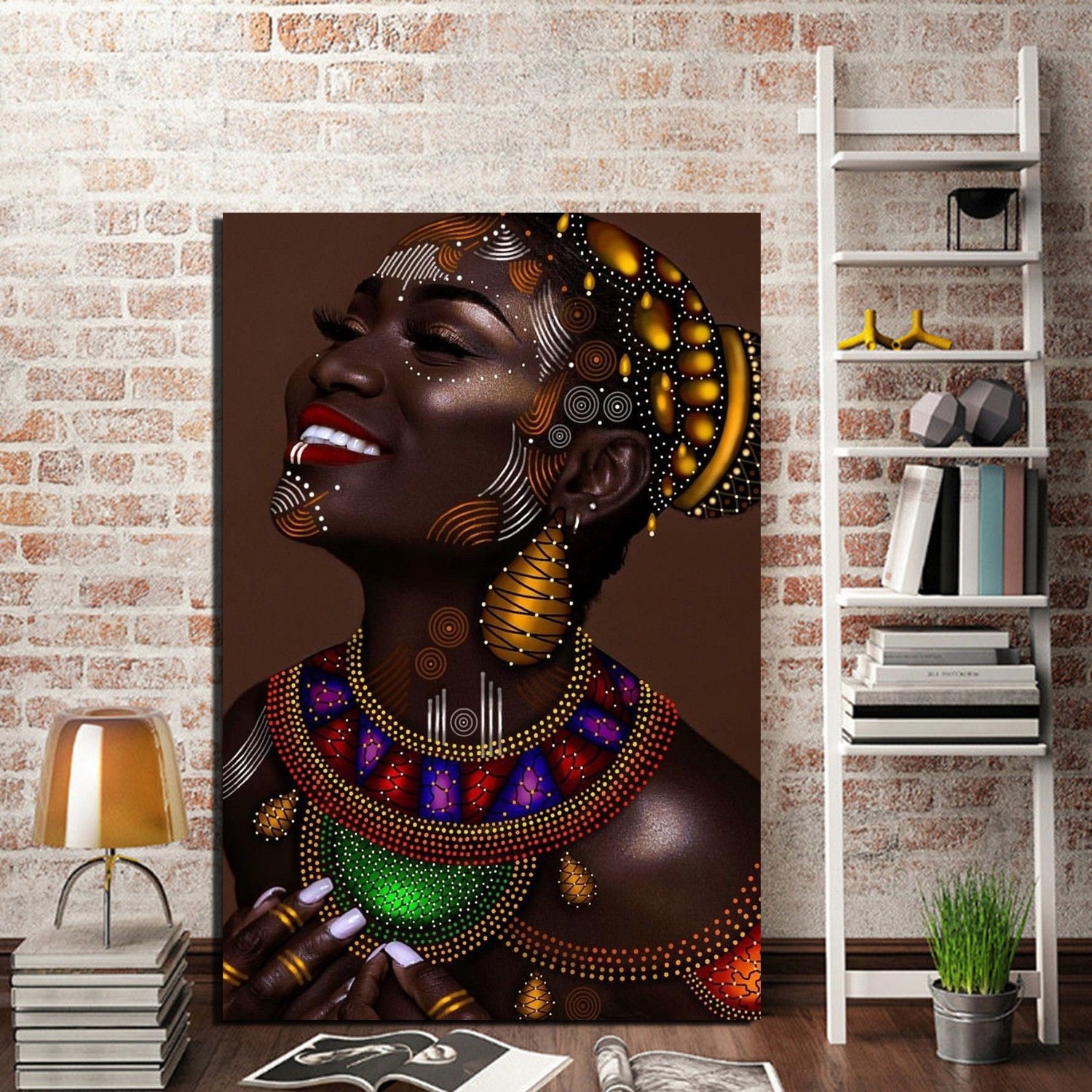 Aksesuarlı Makyajlı Afrikalı Tablo-Dekoratif Kanvas Tablolar - 2024 Trend Tablolar