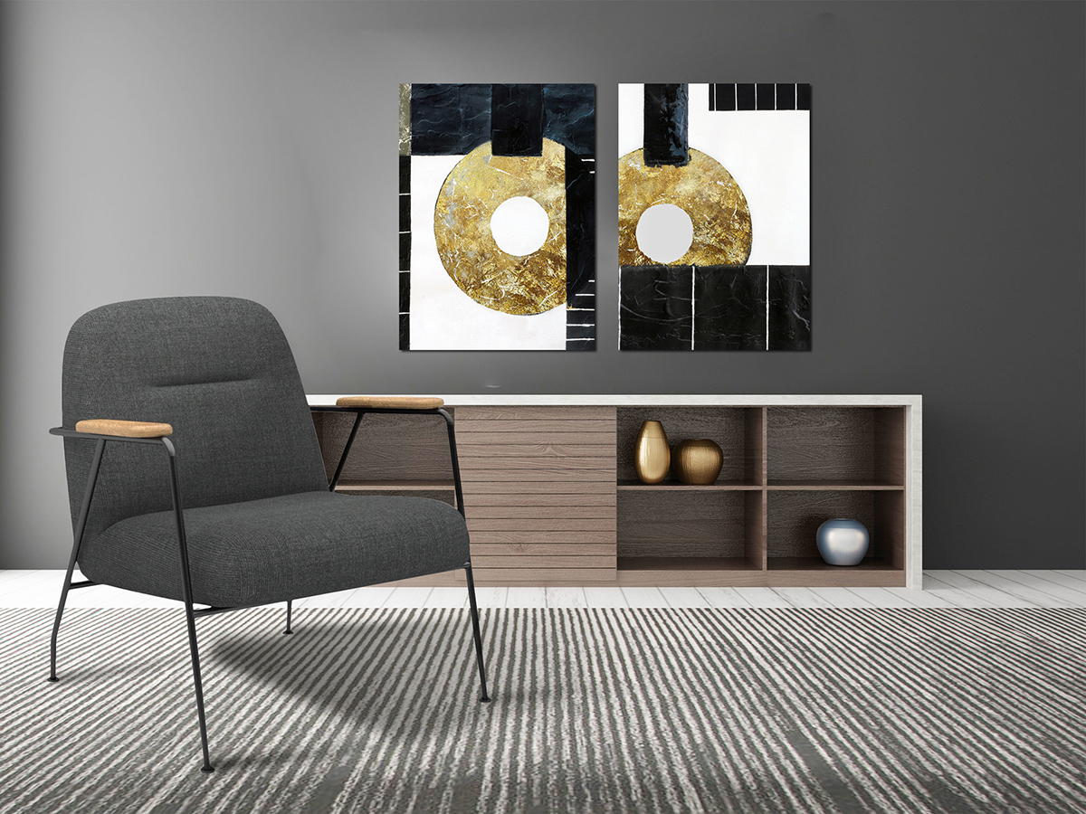 Altın Simetrik-Şekiller-Geometrik Şekiller Minimalist Koleksiyon Tablolar