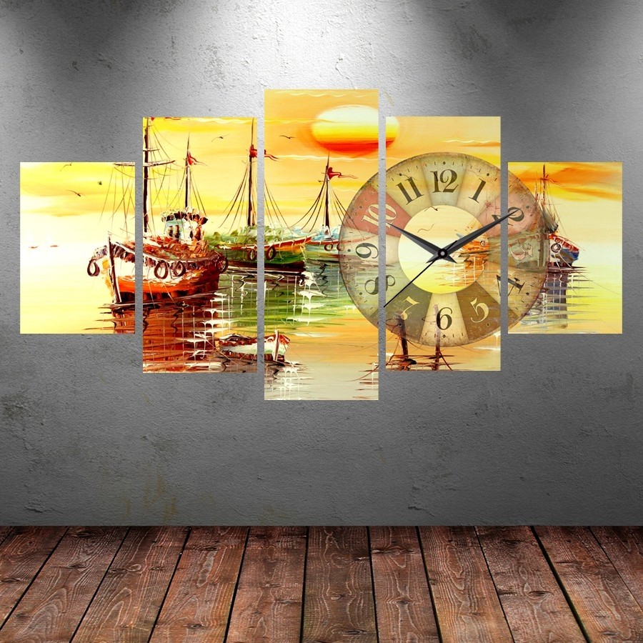 5 Parçalı Saatli Gemi Tablosu