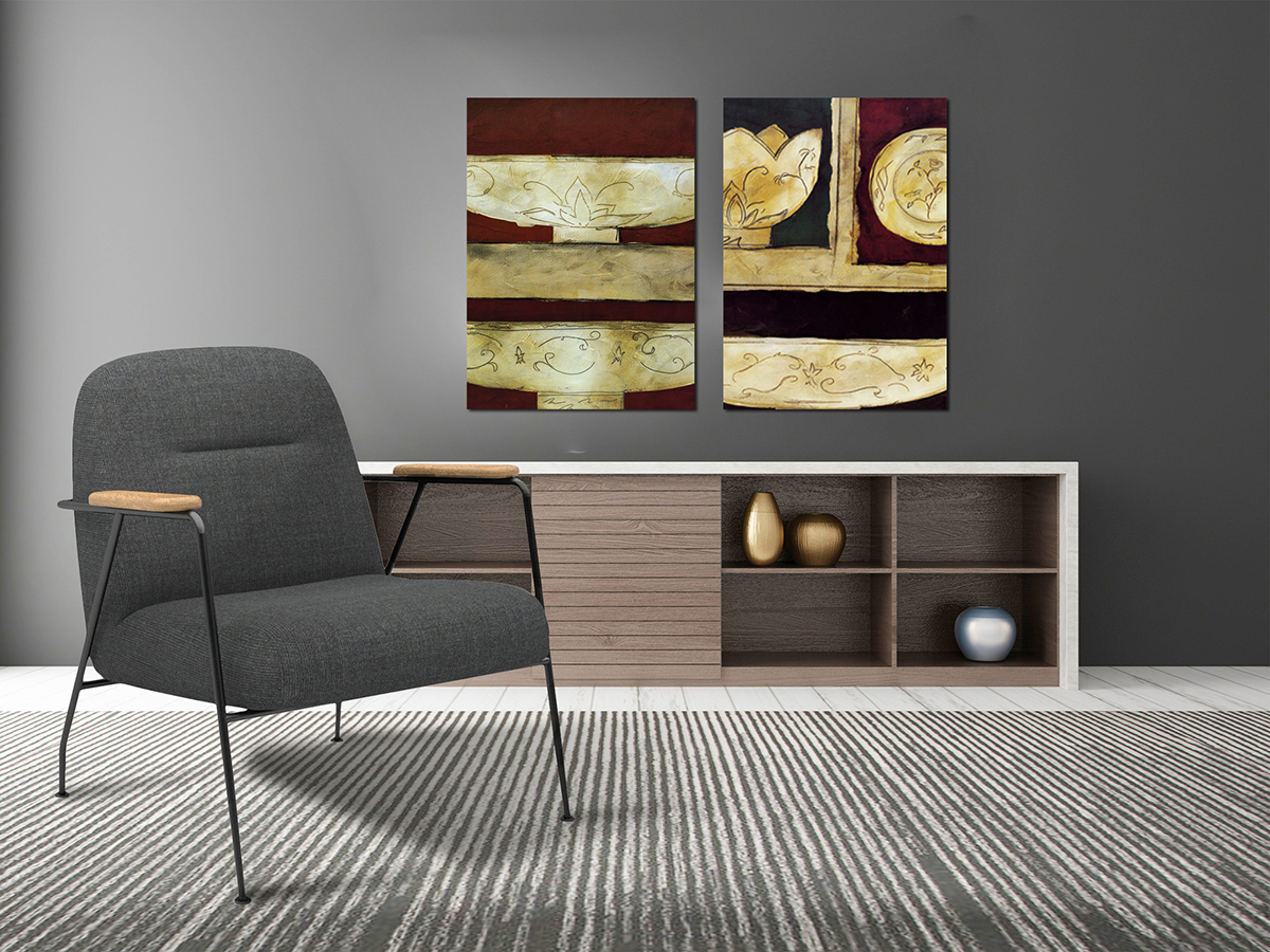 Eskitme Gold Bordo Desenler-Geometrik Şekiller Minimalist Koleksiyon Tablolar