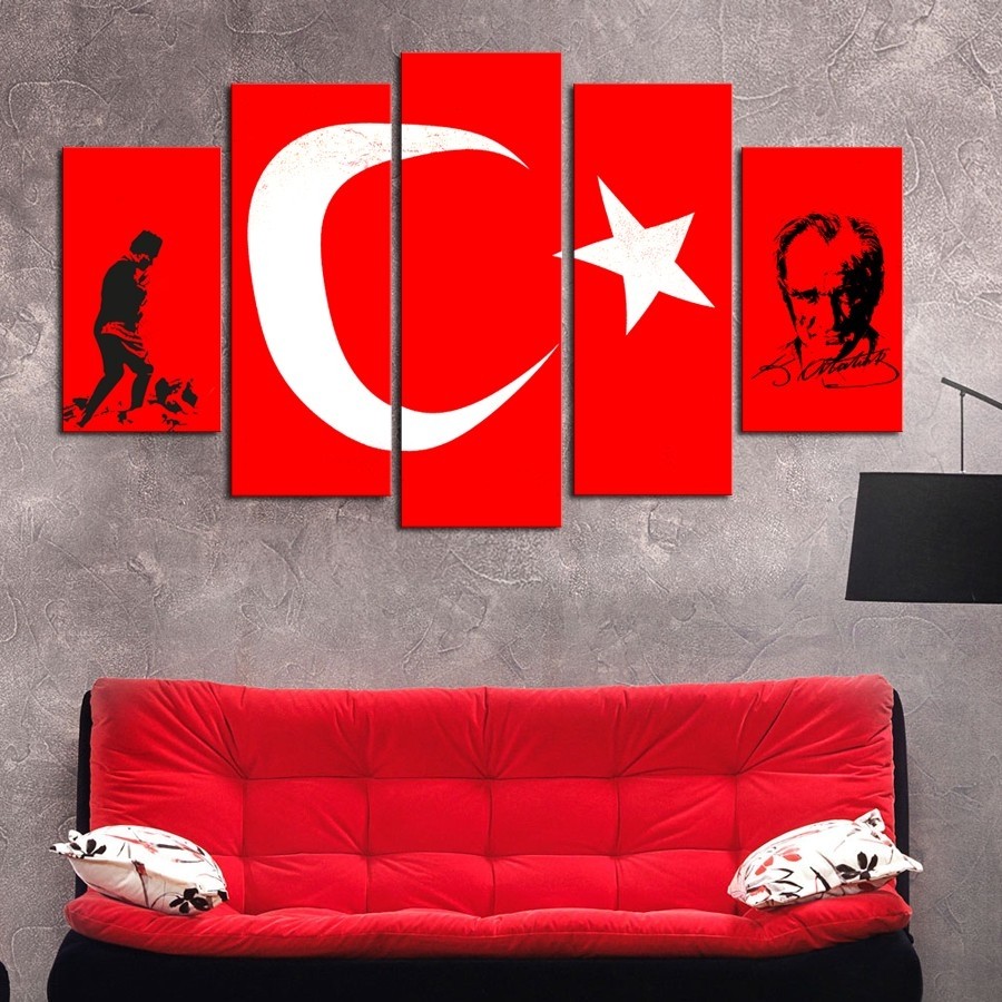 5 Parçalı Kanvas Türk Bayrağı Tablosu