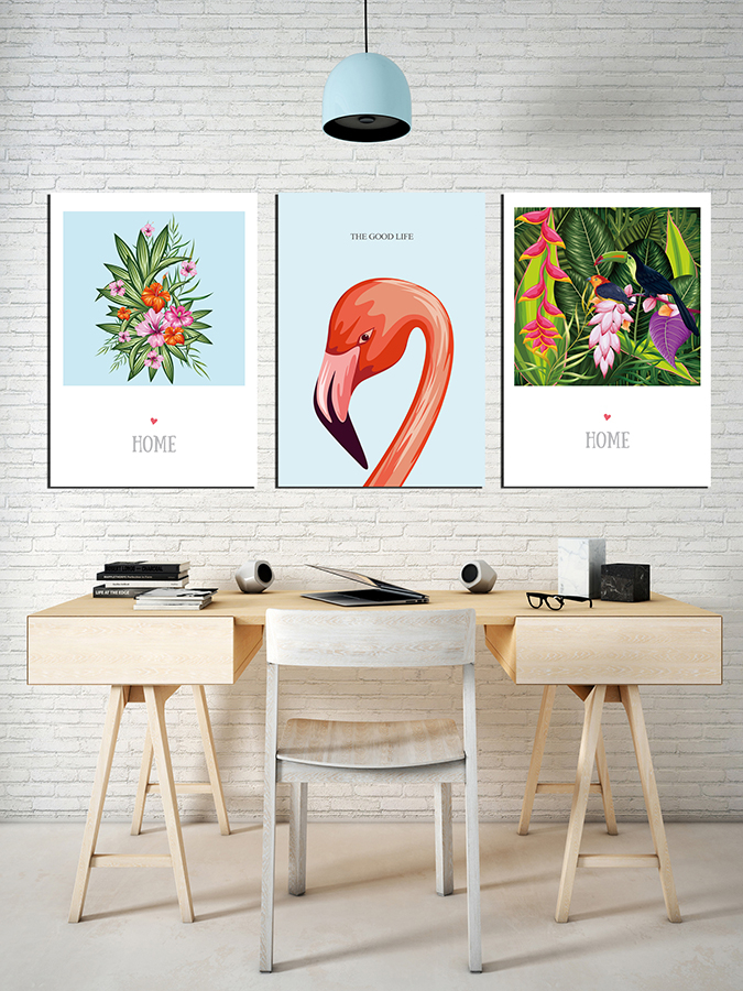 Flemingo  Tropikal Kuşlar-Geometrik Şekiller Minimalist Koleksiyon Tablolar