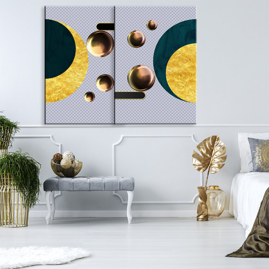 Altın Toplar-Geometrik Şekiller Minimalist Koleksiyon Tablolar