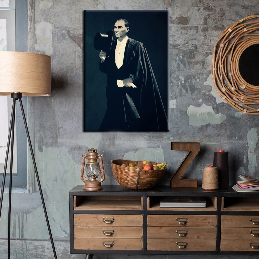 Siyah Zeminde Kanvas Atatürk Tablosu-Kanvas Tablo-Duvar Tablosu 