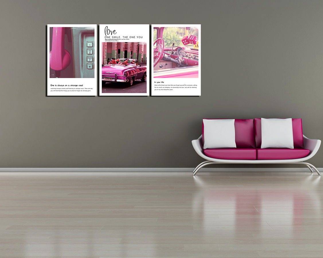 Geometrik Şekiller-Pembe Taşıtlar- Minimalist Koleksiyon Tablolar