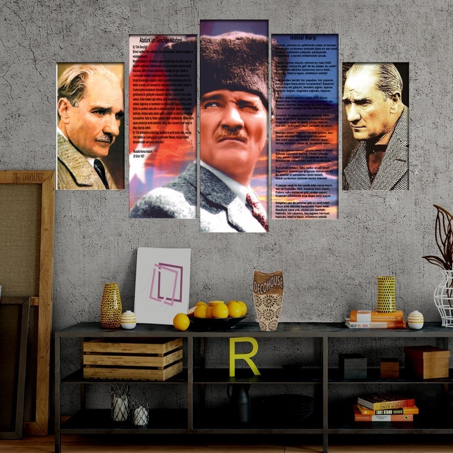 5 Parçalı Kanvas Atatürk Tablosu