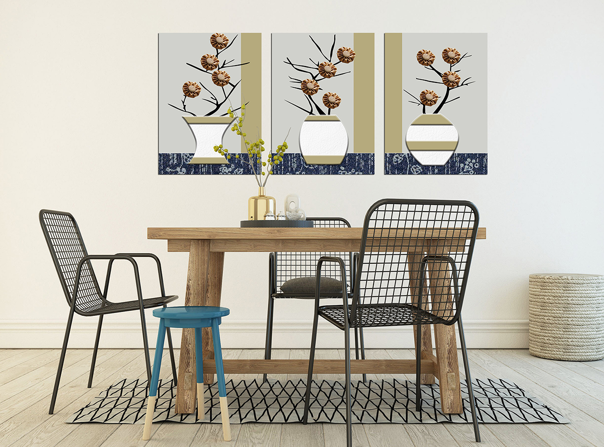 Vazoda Çiçekler-Geometrik Şekiller Minimalist Koleksiyon Tablolar