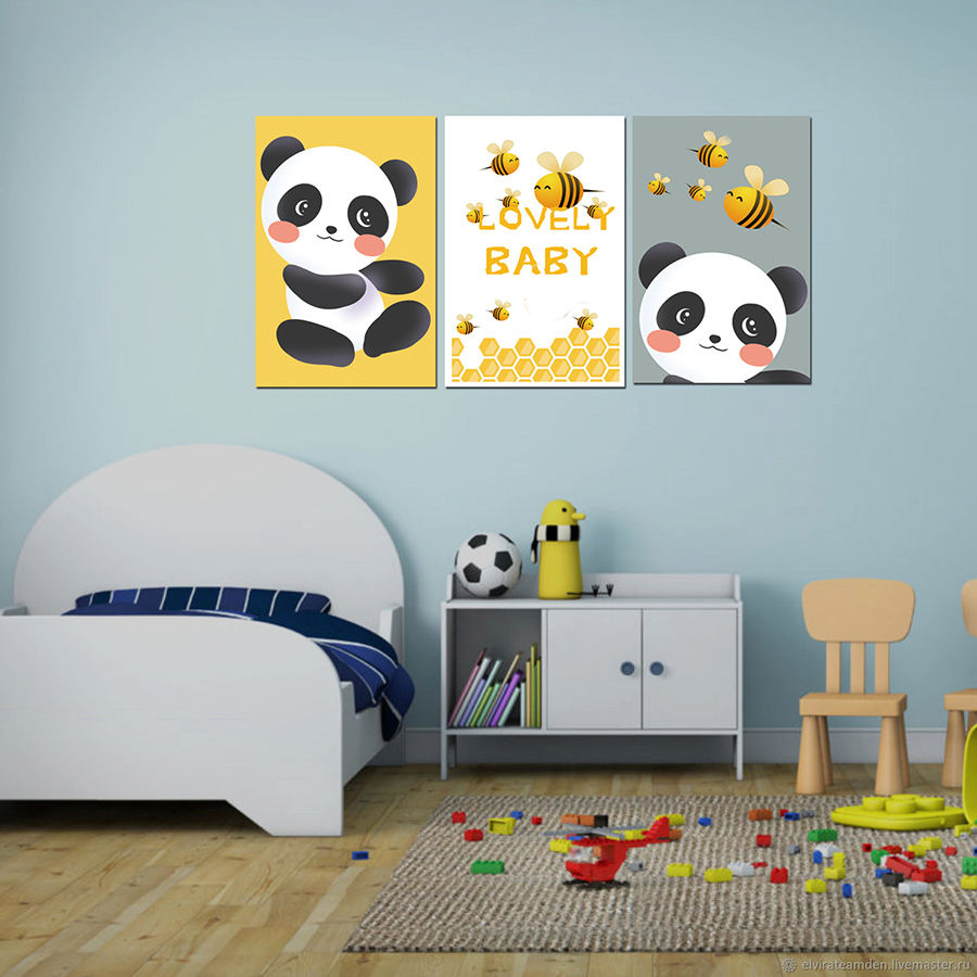 Geometrik Şekiller -Sevimli Pandalar- Minimalist Koleksiyon Tablolar
