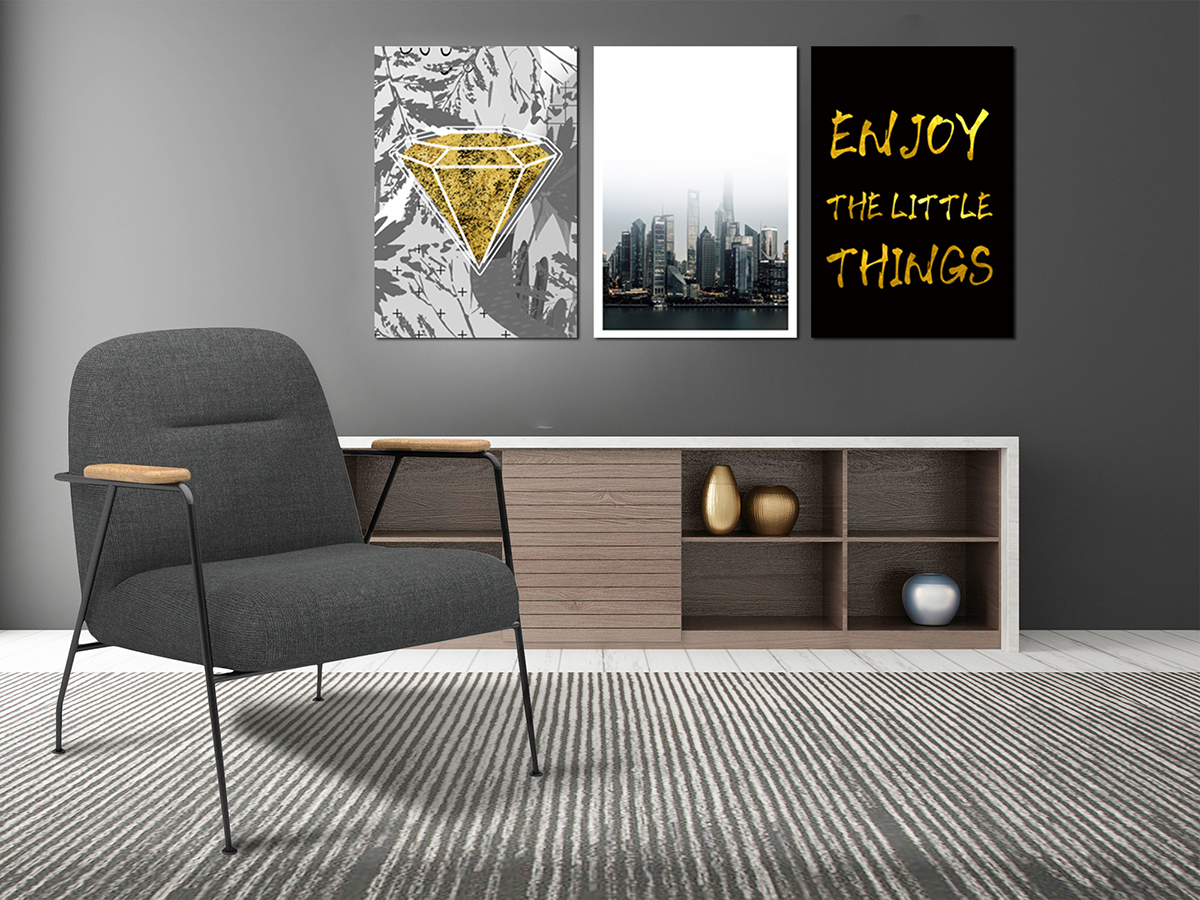 Geometrik Şekiller -Gold Diamond-Minimalist Koleksiyon Tablolar