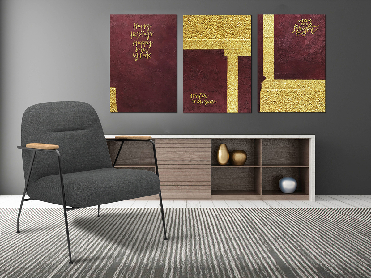 Borda Gold Renkler-Geometrik Şekiller Minimalist Koleksiyon Tablolar