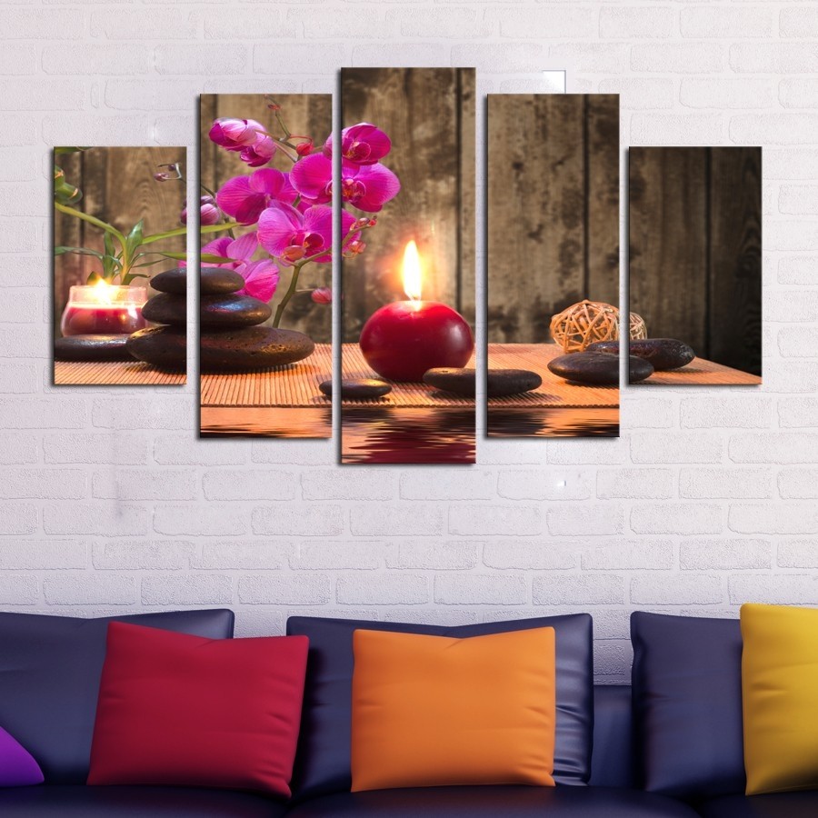 5 Parçalı Kanvas Dekoratif Tablo-Mum Spa Taşları