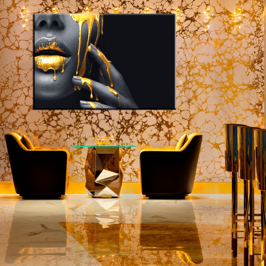 Siyah Gold Makyajlı Kadın Kanvas Tablo-Dekoratif Kanvas Tablo