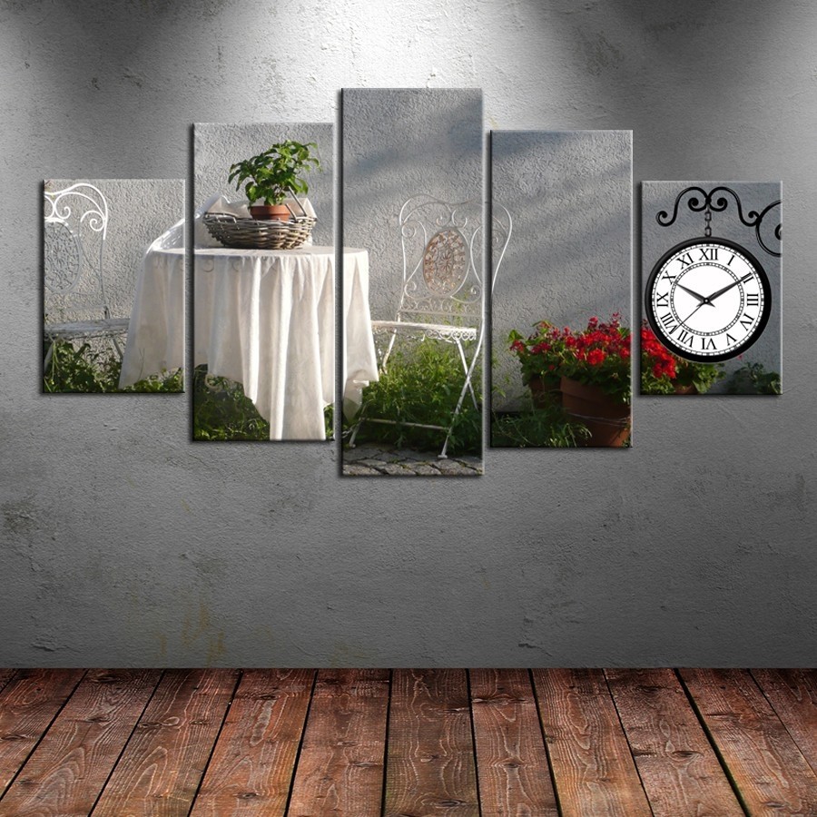 5 Parçalı Saatli Dekoratif Tablo