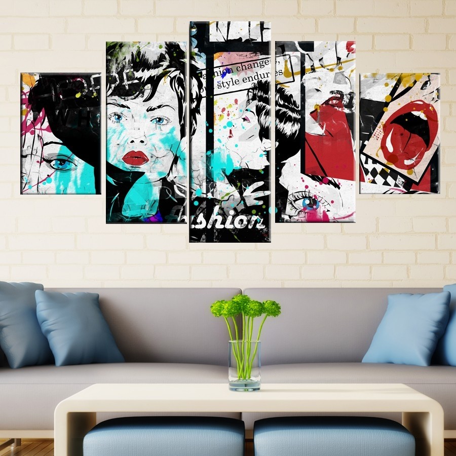5 Parçalı Kadın Dekorlu Pop Art Tablosu