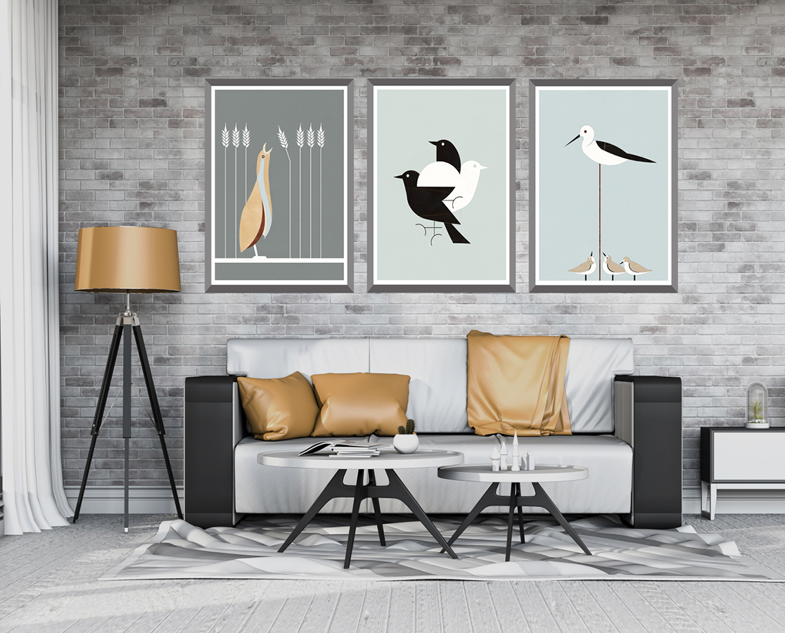 Tropikal Kuşlar-Geometrik Şekiller Minimalist Koleksiyon Tablolar