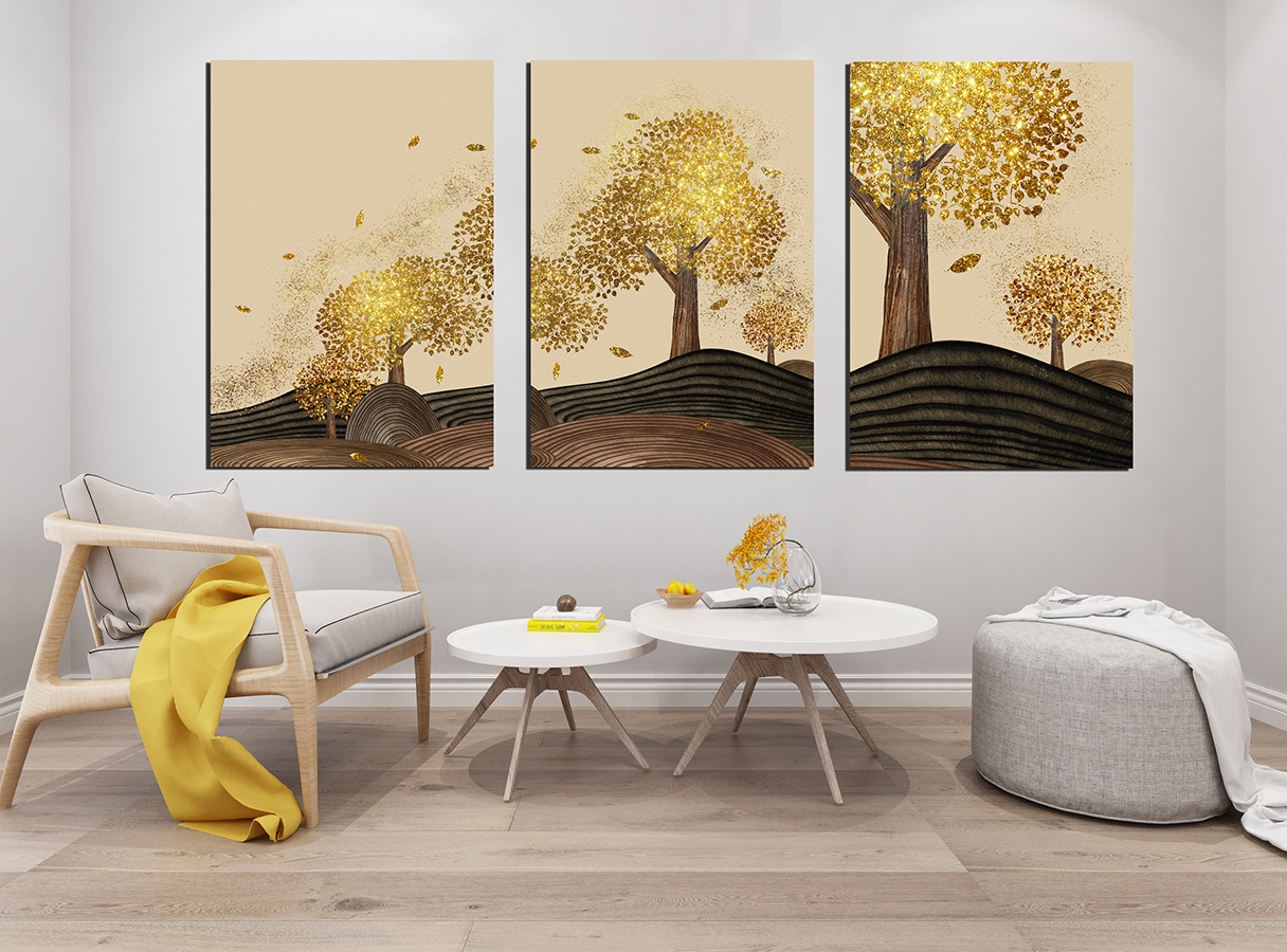 Geometrik Şekiller-Altın Ağaç-Gold- Minimalist Koleksiyon Tablolar
