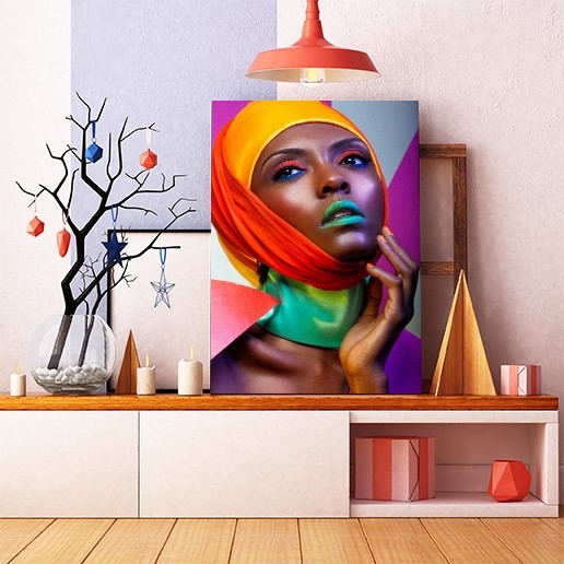 Pastel Makyajlı Afrikalı Kadın Tablosu-Dekoratif Kanvas Tablolar - 2024 Trend Tablolar