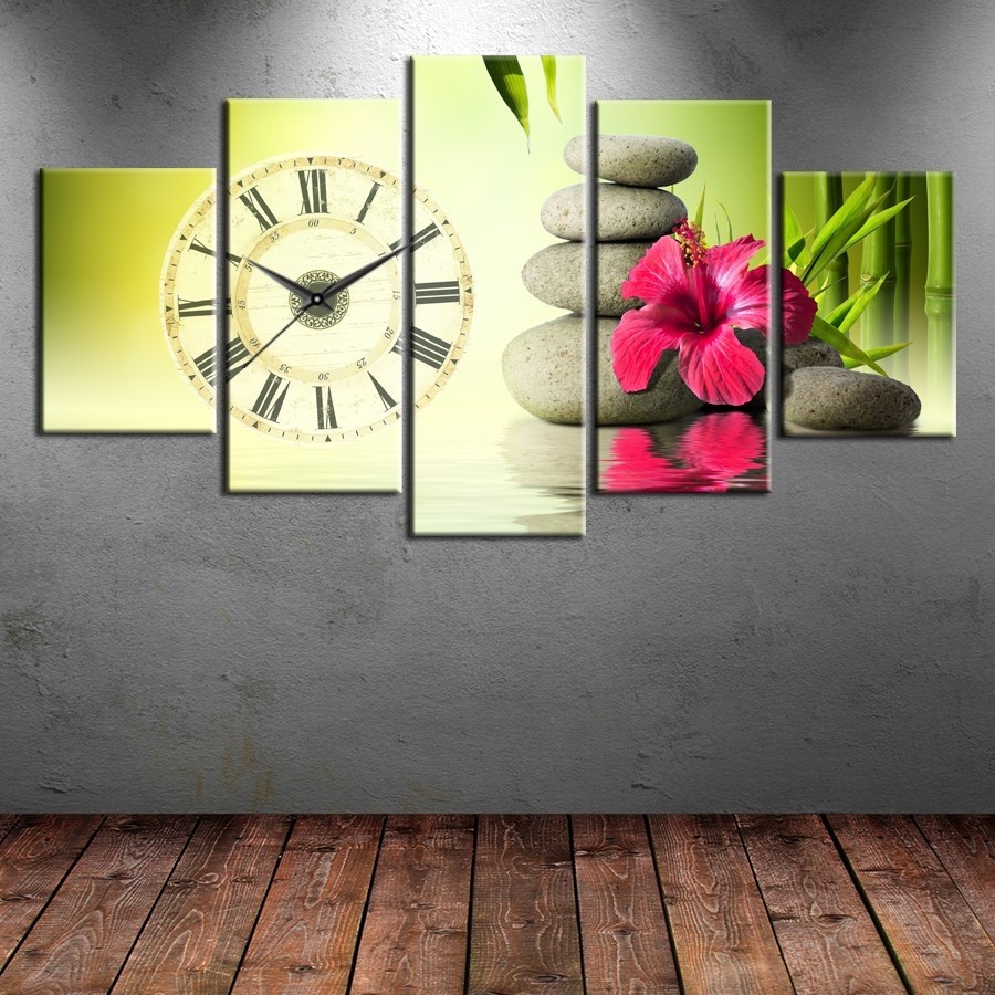 5 Parçalı Saatli Dekoratif Tablo
