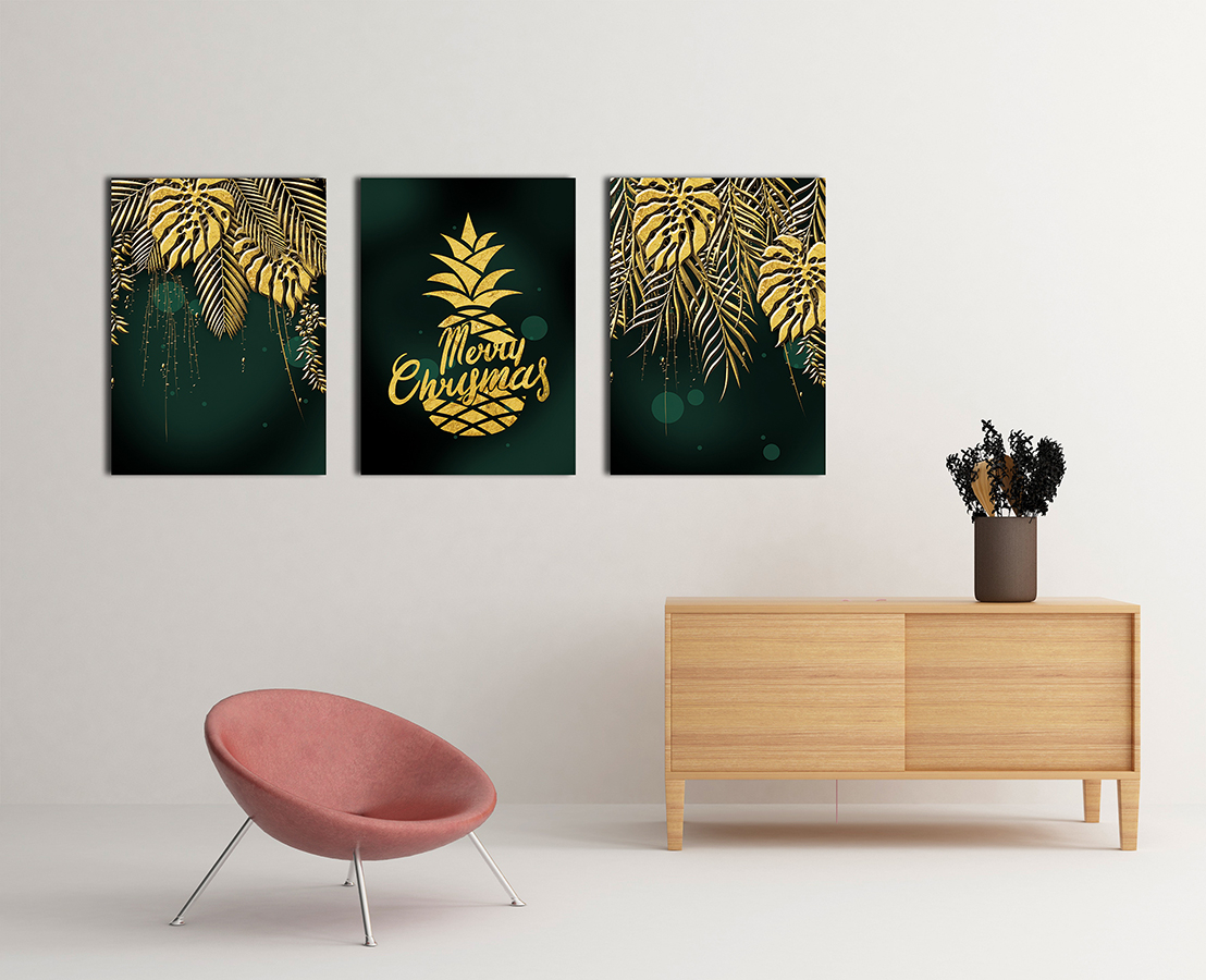 Ananas Yapraklar-Geometrik Şekiller Minimalist Koleksiyon Tablolar
