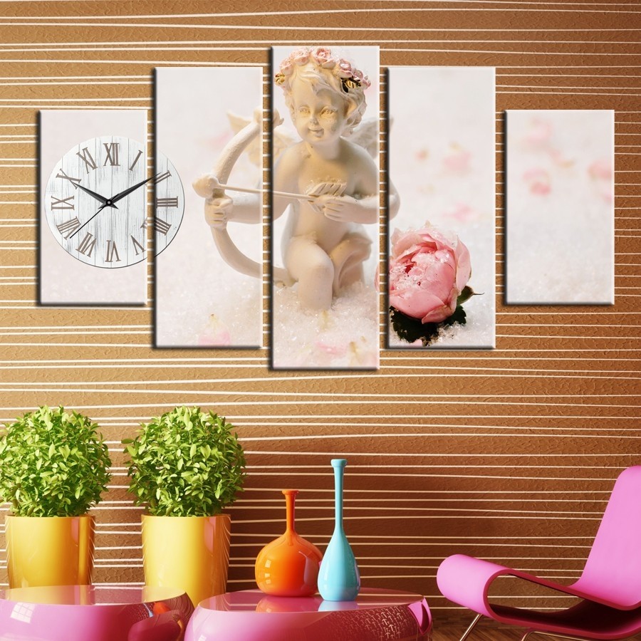 5 Parçalı Saatli Dekoratif Tablo