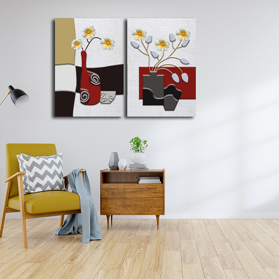 Vazoda Çiçekler-Geometrik Şekiller Minimalist Koleksiyon Tablolar