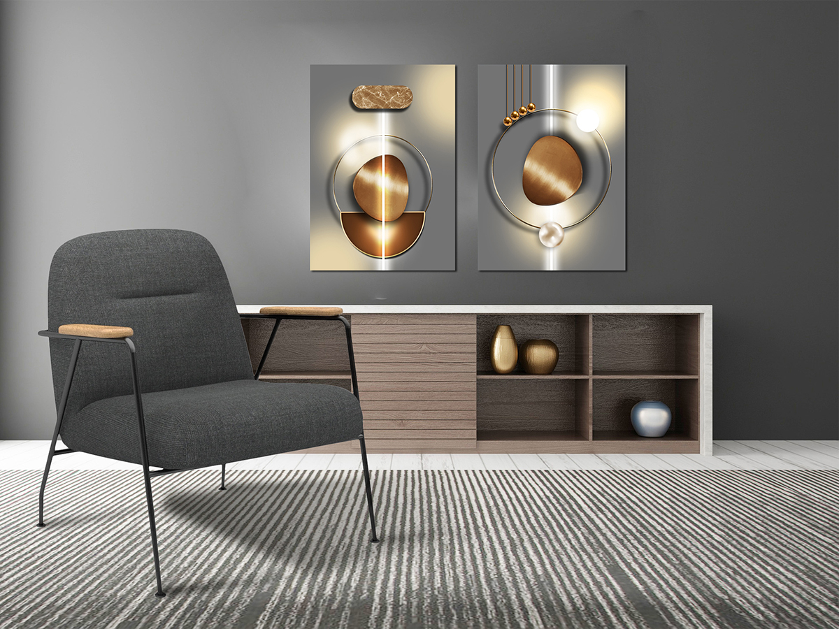 Altın Şekiller-Geometrik Şekiller Minimalist Koleksiyon Tablolar