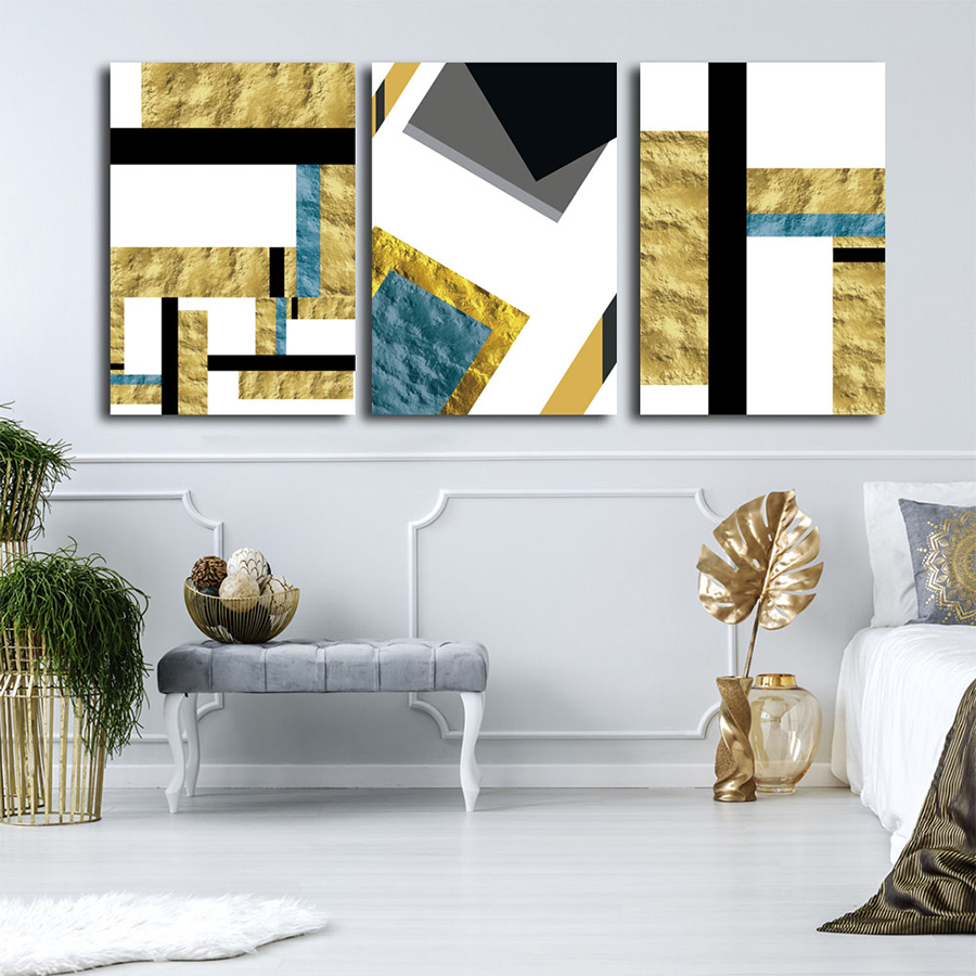 Altın Gold Desenler-Geometrik Şekiller Minimalist Koleksiyon Tablolar