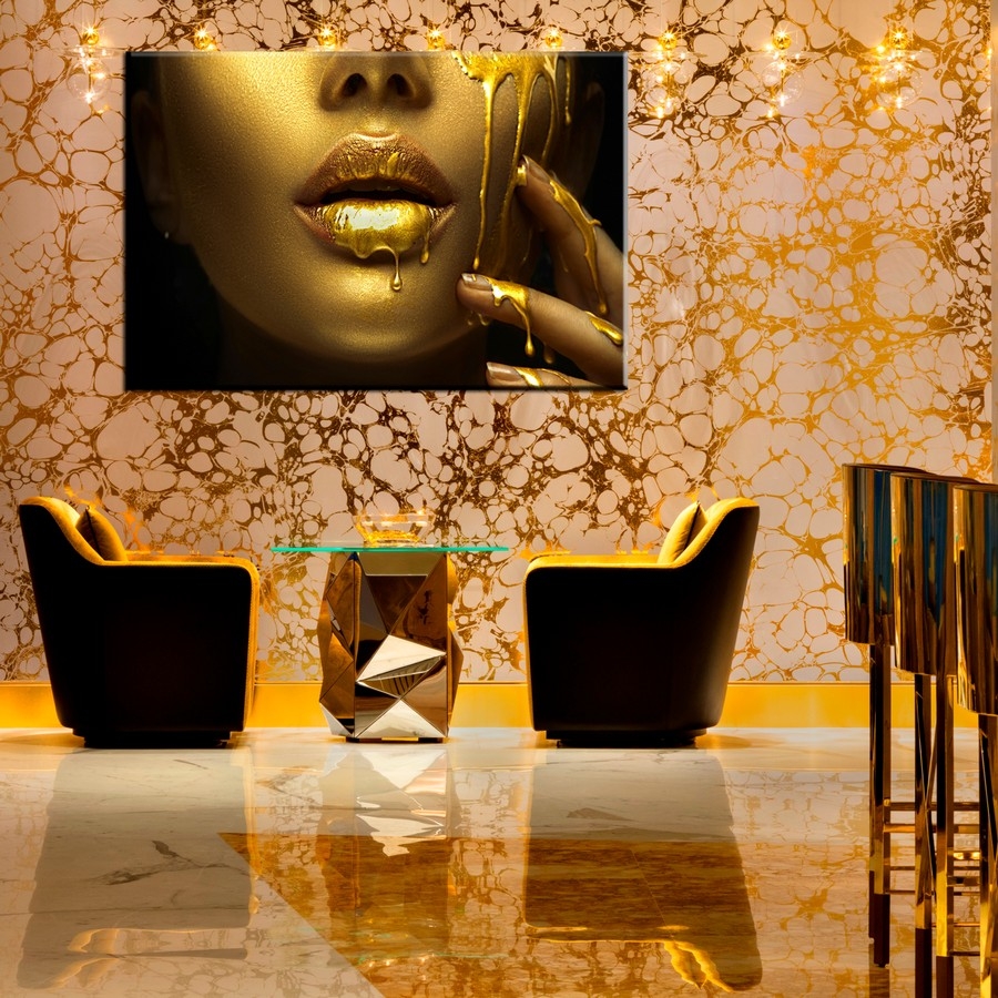 Siyah Gold Makyajlı Kadın Kanvas Tablo-Dekoratif Kanvas Tablo