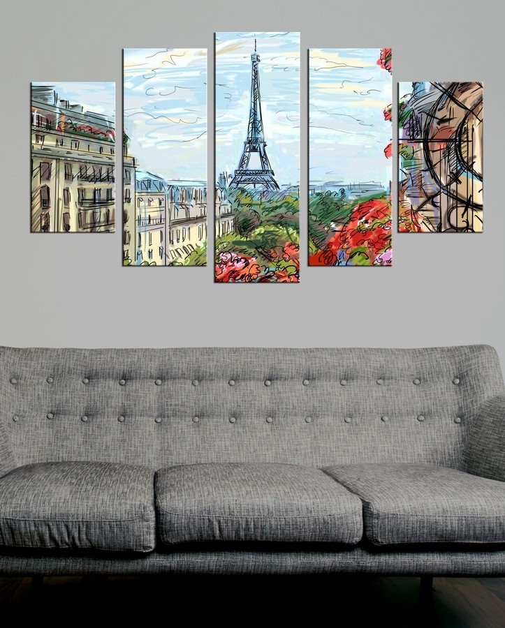5 Parçalı Kanvas Tablo -Paris Eyfel - Dekoratif Kanvas Tablolar