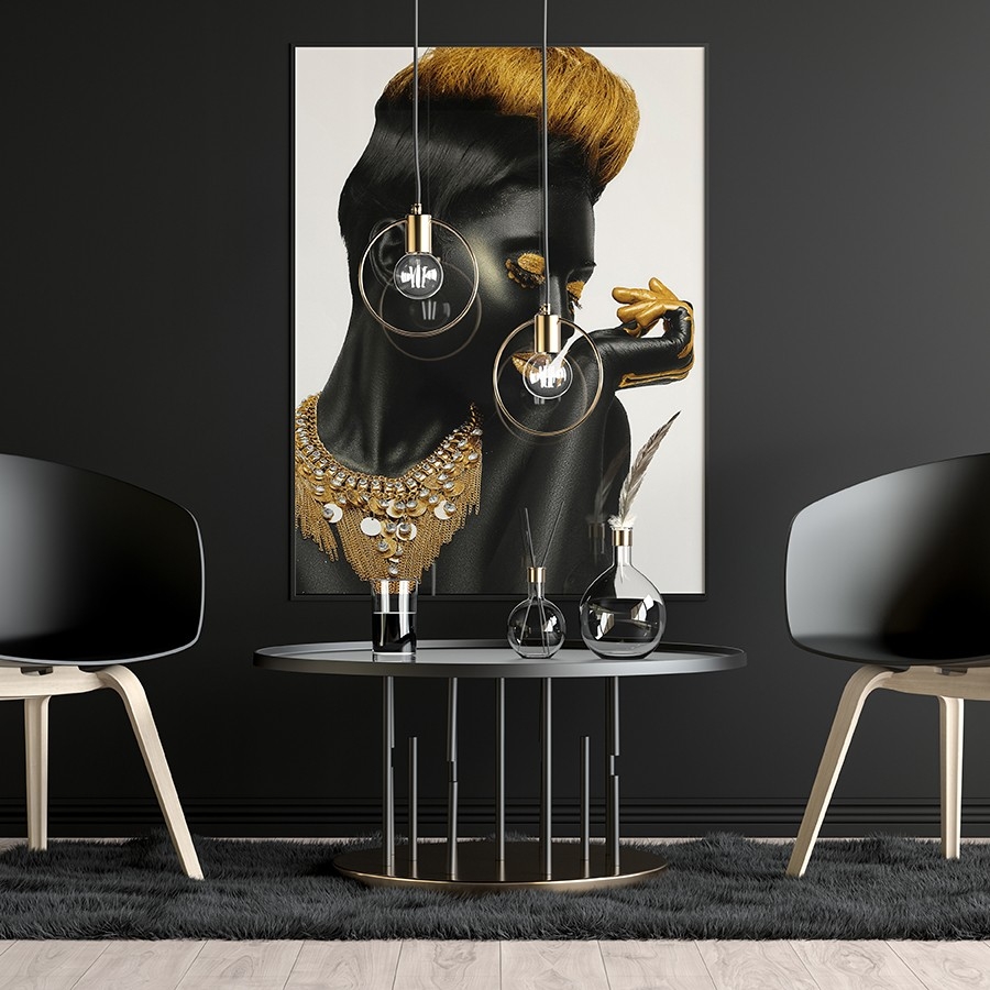 Siyah Gold Makyajlı-Altın Takılı Modern Kadın Tablosu-Dekoratif Kanvas Tablolar - 2024 Trend Tablolar