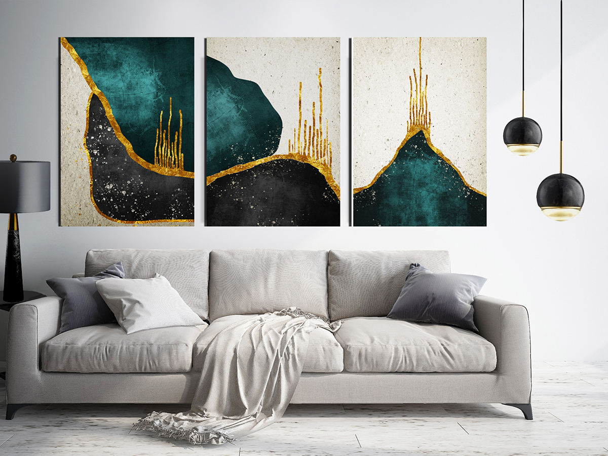 Geometrik Şekiller-Gold Yeşil-Minimalist Koleksiyon Tablolar