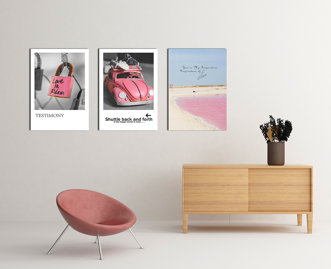 Pembe Vos Vos Kilit-Geometrik Şekiller Minimalist Koleksiyon Tablolar