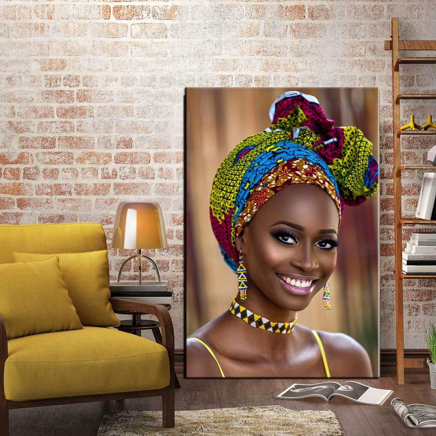 Afrikalı Yöresel Eşarplı Kadın Tablosu-Dekoratif Kanvas Tablolar - 2024 Trend Tablolar