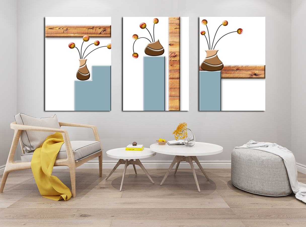 Vazoda Çiçekler-Geometrik Şekiller Minimalist Koleksiyon Tablolar