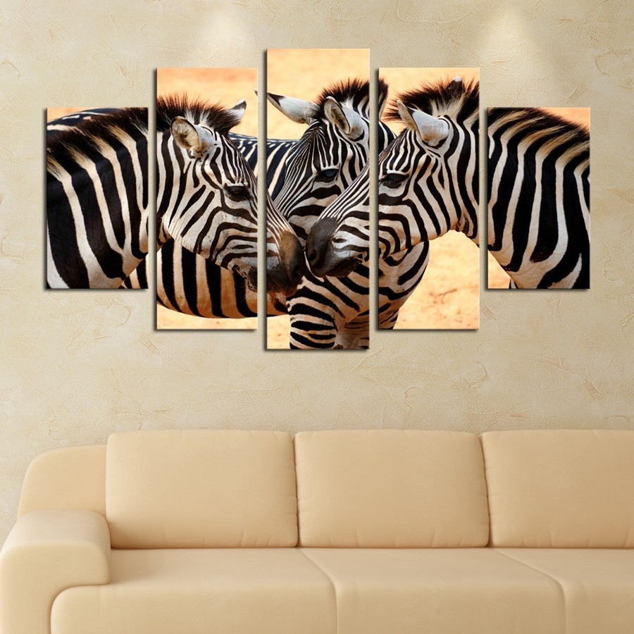 5 Parçalı Kanvas Dekoratif Zebra Tablosu