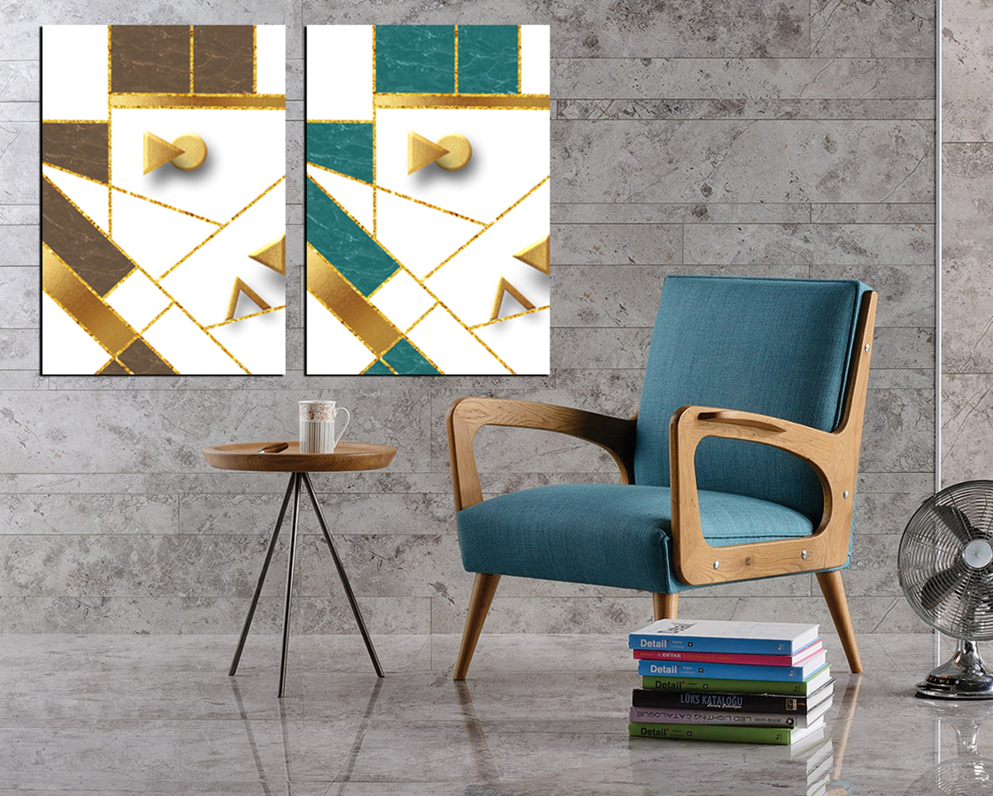 Altın Çizgiler-Geometrik Şekiller Minimalist Koleksiyon Tablolar