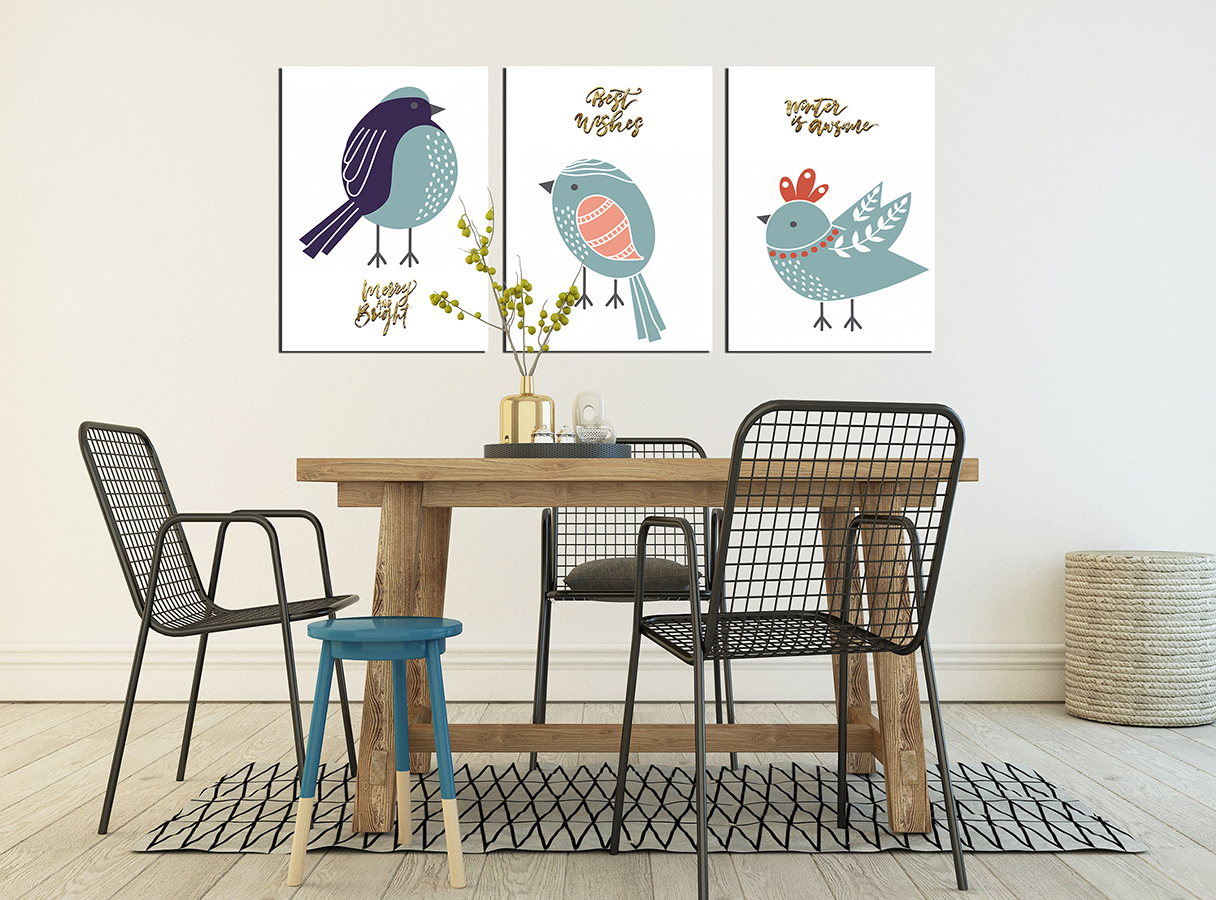 Sevimli Kuşlar-Geometrik Şekiller Minimalist Koleksiyon Tablolar