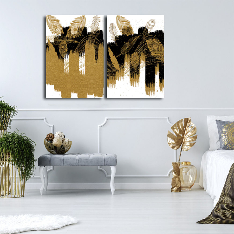 Siyah Gold Renkler-Geometrik Şekiller Minimalist Koleksiyon Tablolar