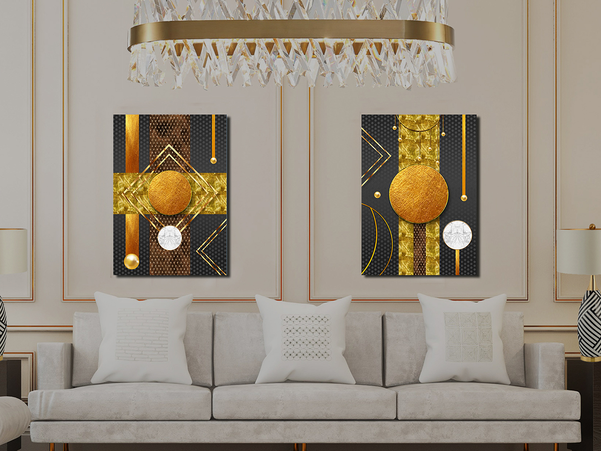 Altın Top Şekiller-Geometrik Şekiller Minimalist Koleksiyon Tablolar