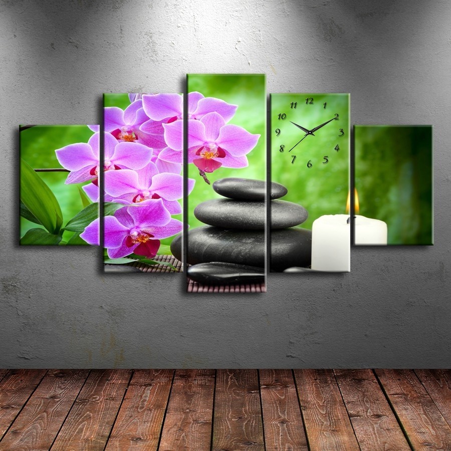 5 Parçalı Saatli Dekoratif Tablo
