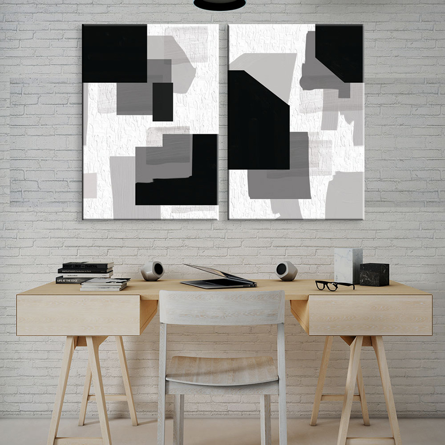 Gri Siyah Concept-Geometrik Şekiller Minimalist Koleksiyon Tablolar
