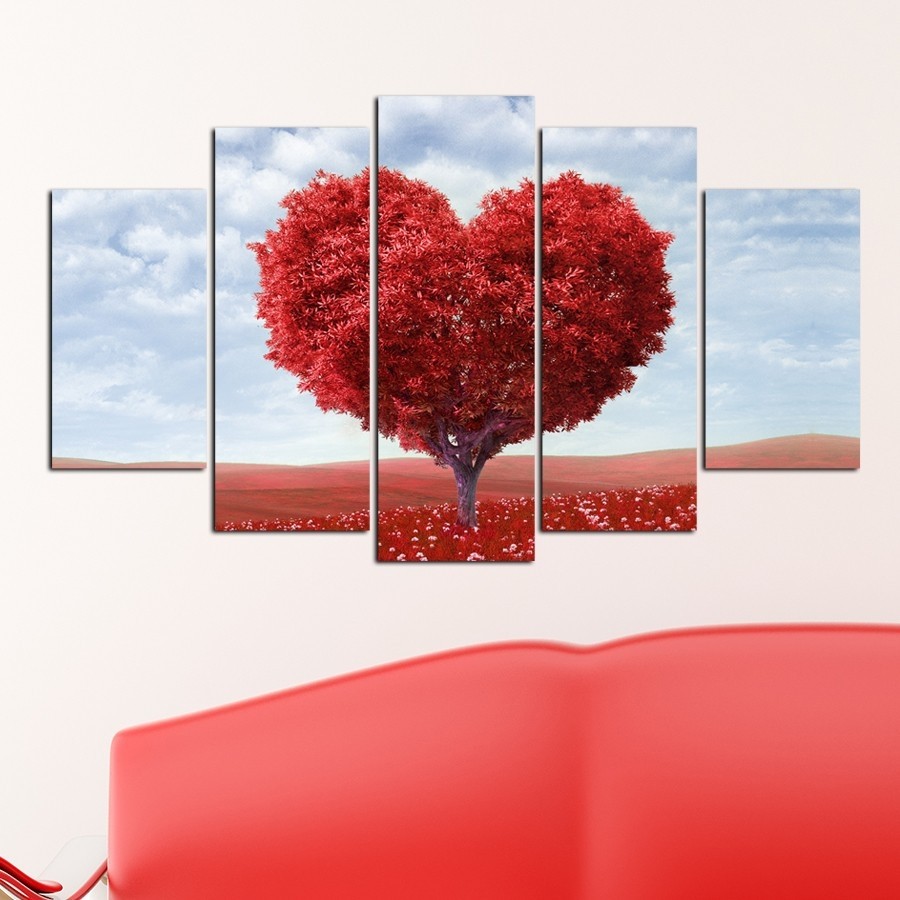5 Parçalı Kanvas Romantik Aşk Tablosu