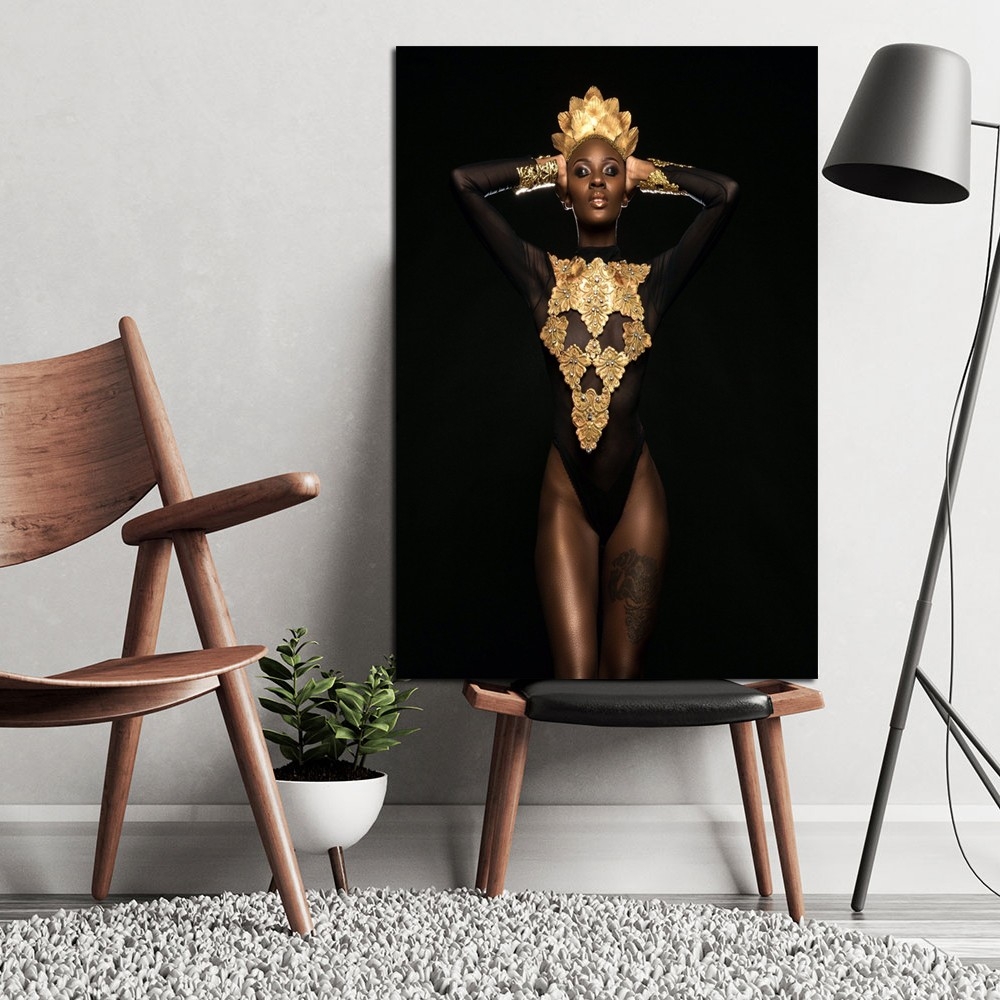 Afrikalı Kadın Altın  Gold Modern Kadın-Dekoratif Kanvas Tablolar - 2024 Trend Tablolar