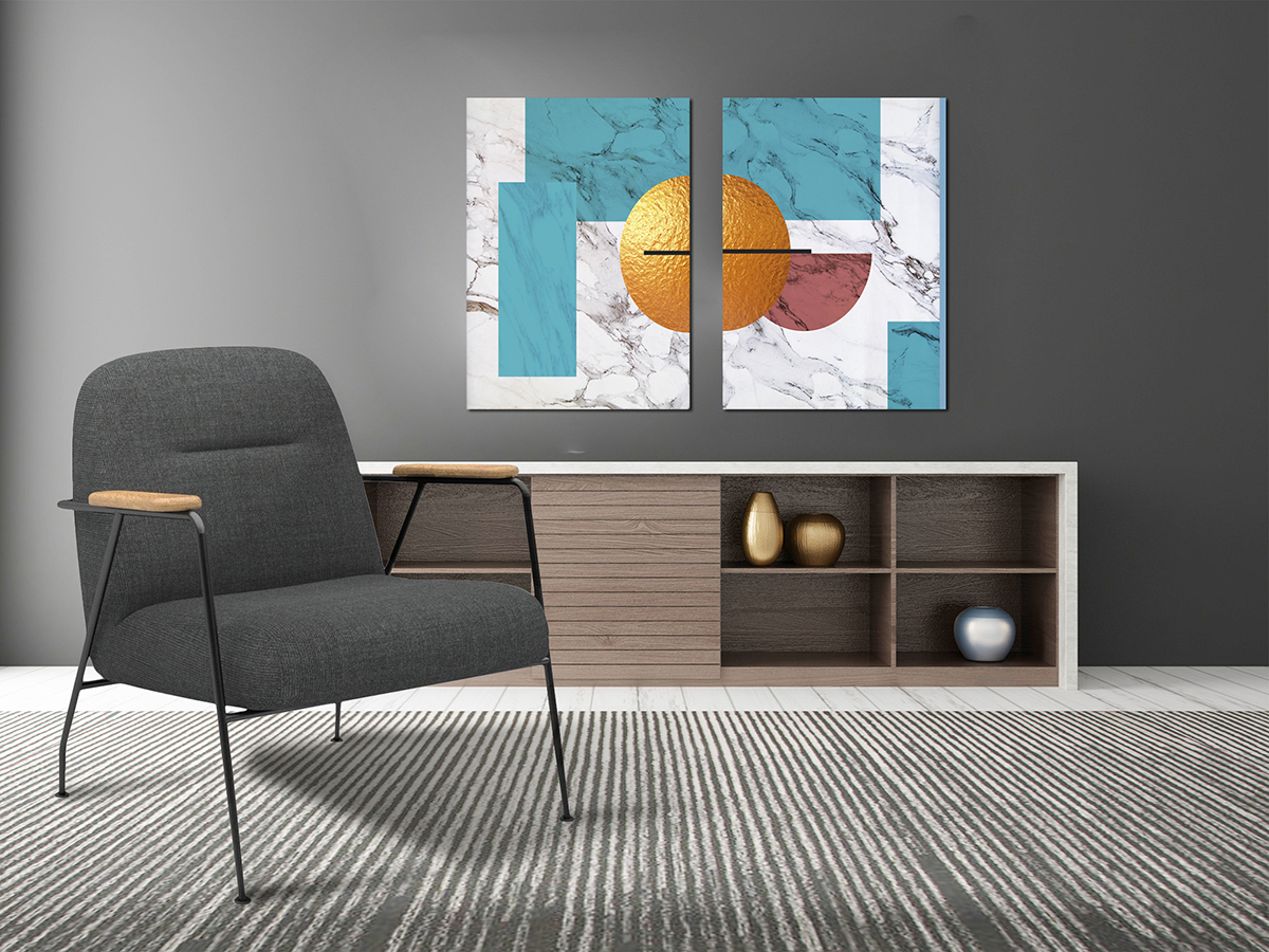Altın Küre-Geometrik Şekiller Minimalist Koleksiyon Tablolar
