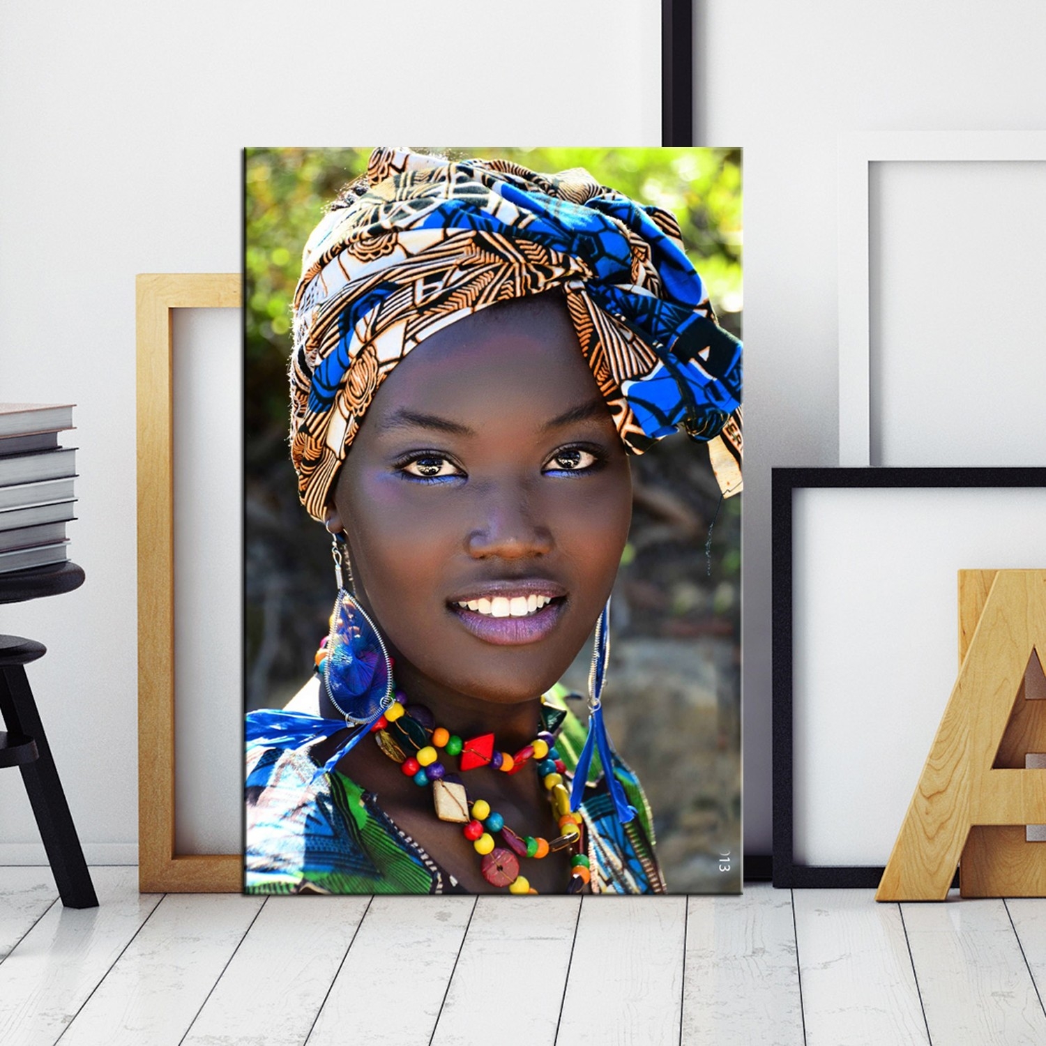 Afrikalı Eşarplı Kadın Tablosu-Dekoratif Kanvas Tablolar - 2024 Trend Tablolar