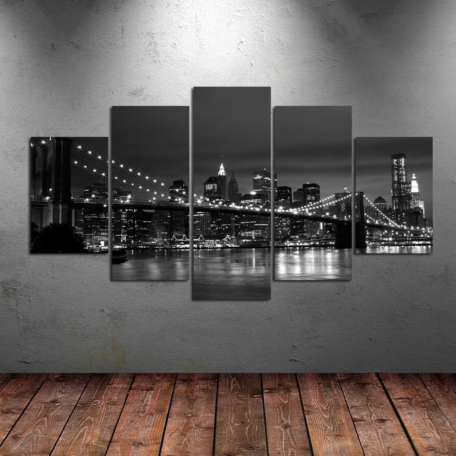 5 Parçalı Kanvas Brooklyn Bridge Tablosu