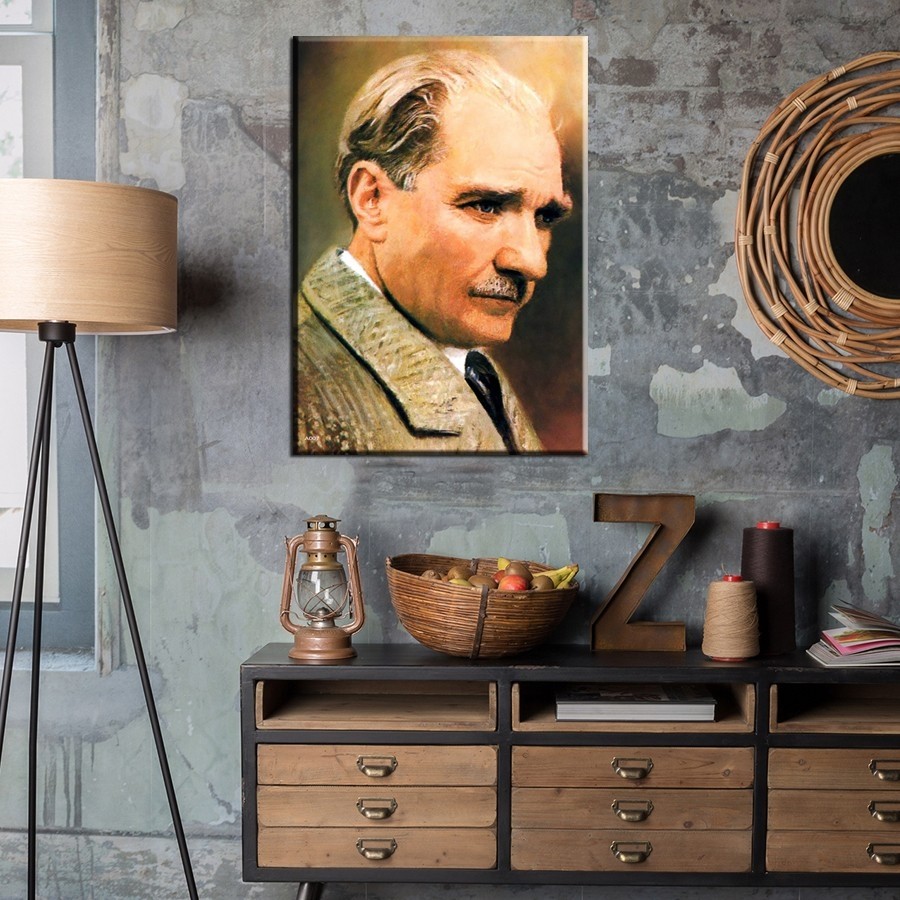 Tek Parça Atatürk Tablosu-Kanvas Tablo-Duvar Tablosu 