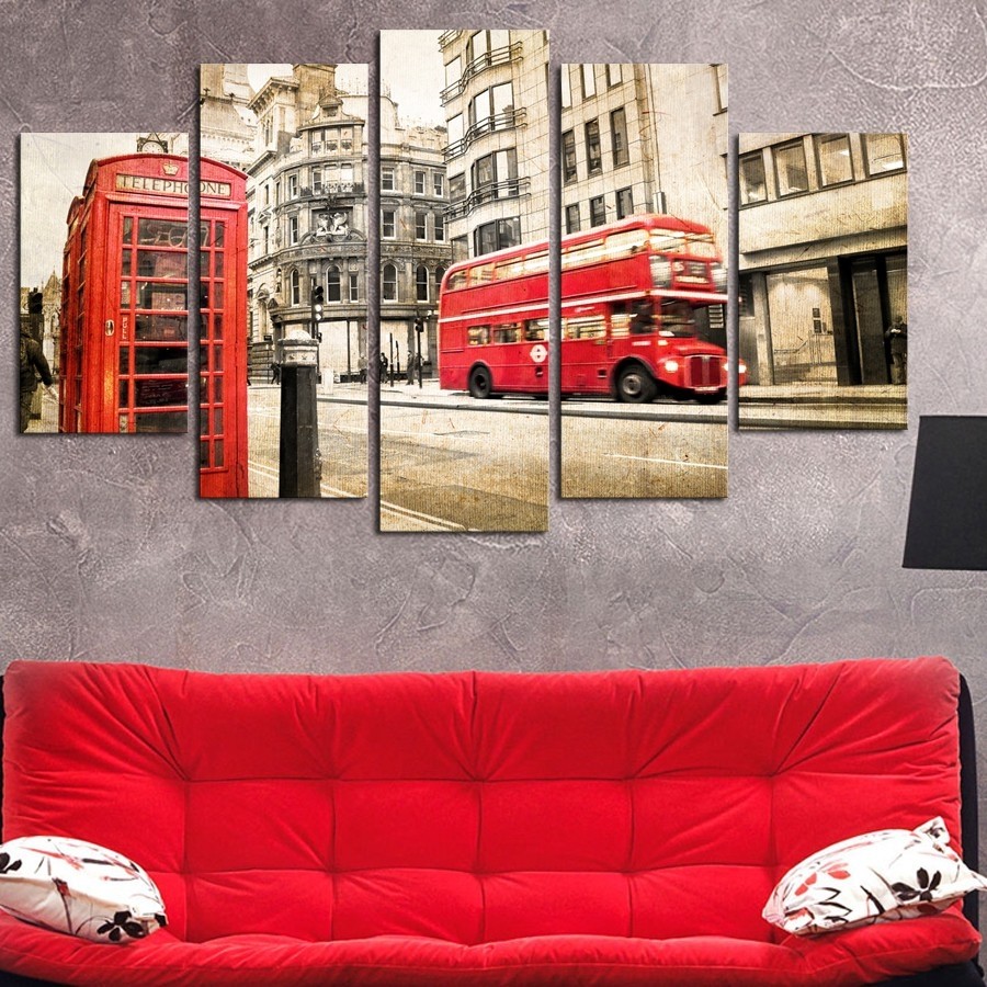 5 Parçalı London Street Sokağı Kanvas Tablo