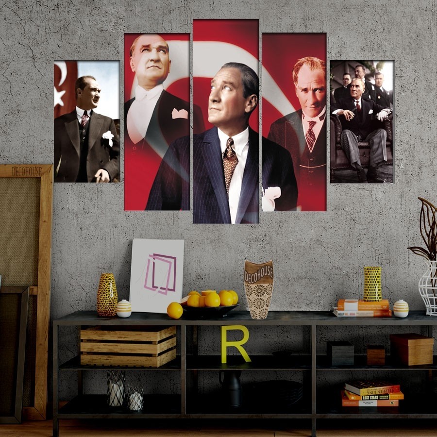 5 Parçalı Kanvas Atatürk Tablosu