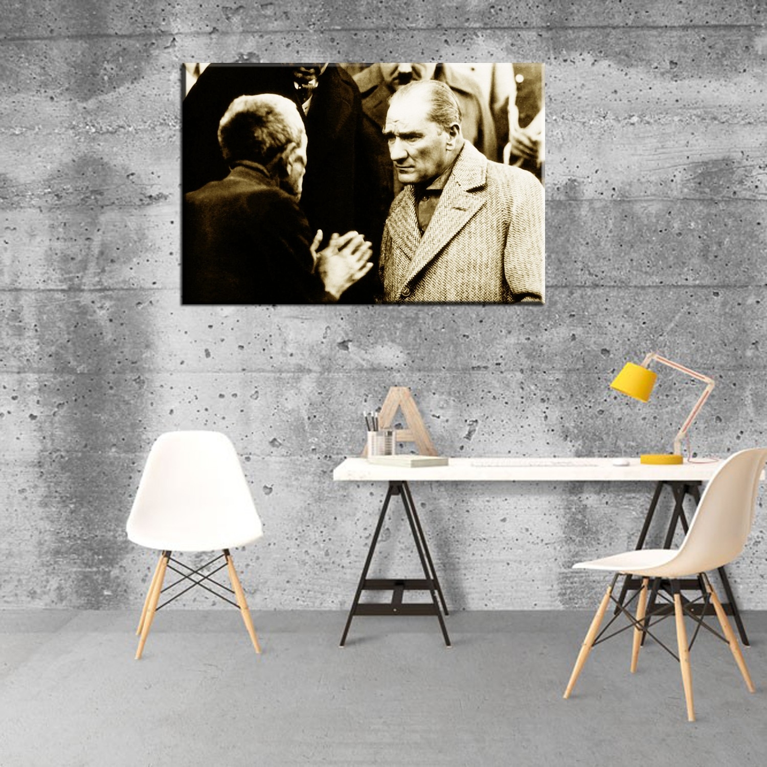 Atatürk Halkı Dinlerken -Dekoratif Kanvas Tablolar - 2024 Trend Tablolar